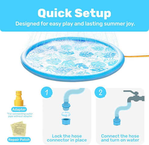 6ft Summer SLOOSH Splash Pad Sprinkler Mat - Tropical Leaves Outdoor Water Play Toys for Kids Dogs, Backyard Party