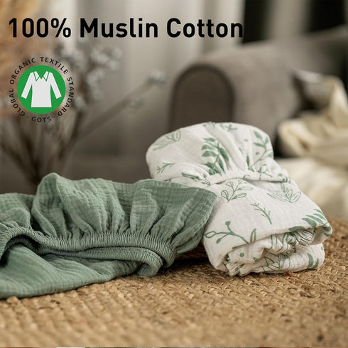 2 Pack, Set, 360 Muslin Bassinet Fitted Sheets Soft Breathable Cotton Baby Bassinet Mattress Sheet Elastic Snug Fit
