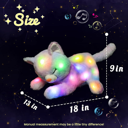 Hopearl LED Musical Stuffed Cat, Singing Plush Toy Playset with 3 Baby Kittens, 18'' Rainbow