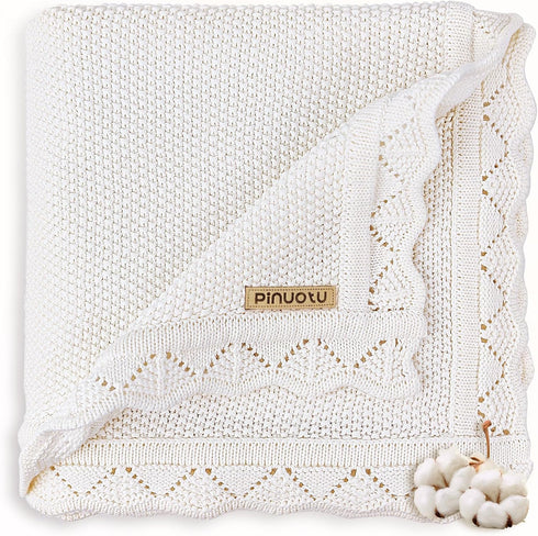 Cozy White Pointelle Baby Blanket - Soft and Breathable