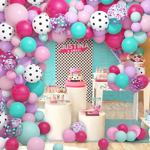 Amandir 152pcs Hot Pink and Teal Blue Balloon Garland Arch Kit, Different Sizes for Spa Girls Birthday Baby Shower Decor