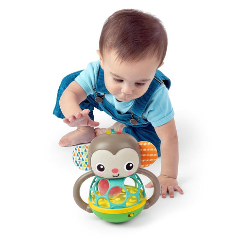 Bright Starts Grab & Giggle Monkey Light-Up Musical Rattle Toy, Easy-Grasp for Ages 6 Months+, Unisex