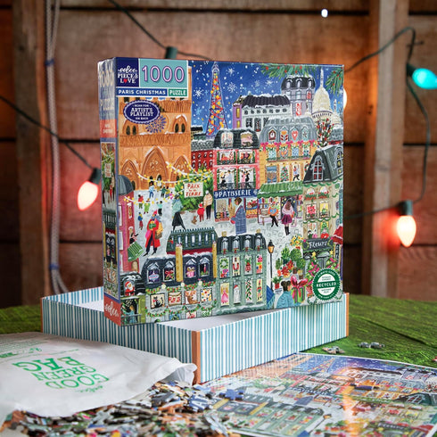 1000 23" 23" eeBoo Piece Puzzle - Paris Christmas Jigsaw Puzzle for Adults, Square x Made with Recycled Board