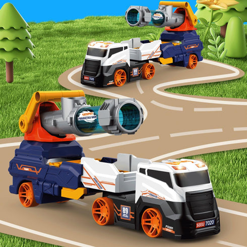 Dwi Dowellin Truck Toys for Kids, 28" Large Car Toys Include 4 Racing Cars + 6 Balls, Light & Sounds, Ejection &