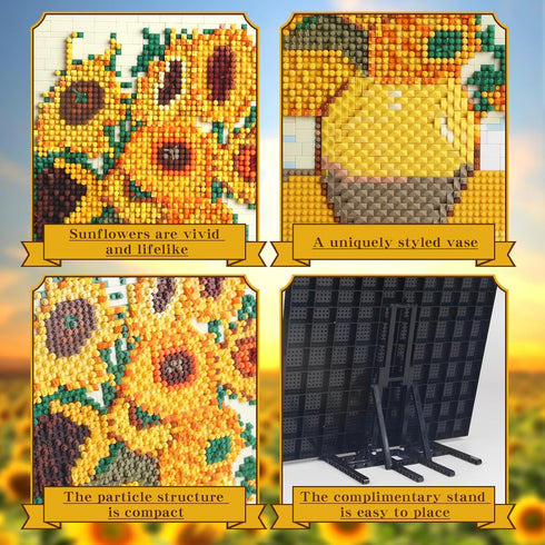 STMIGAIBLOCKS 3504PCS 14+ Flowers Wall Decoration Micro Mini Building Blocks,Ideas Botanical Sumflowers Painting Frame