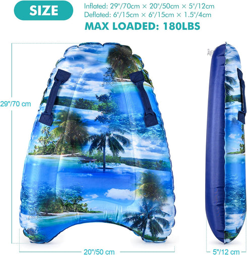 Inflatable Boogy Boards for Beach Travel, 30” Canvas Slip Slide Water Park Body Surfing Board for Kids