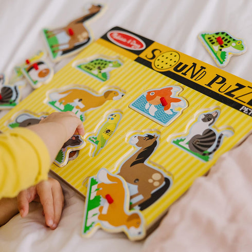 Melissa & Doug Pets Sound Puzzle - Wooden Peg Puzzle with Sound Effects (8 pcs) for Toddlers and Preschoolers