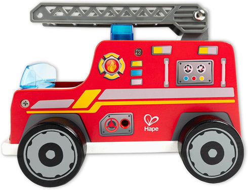 Playset| Hape Fire Truck Wooden Fire Engine Toy with Action Figure & Rescue Dog