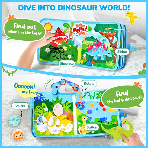 2 3 4 5 JoyCat Dinosaur Toddler Busy Book, Busy Board for Year Old -Travel Toy Quiet Activity Book, Life Skills & Fun