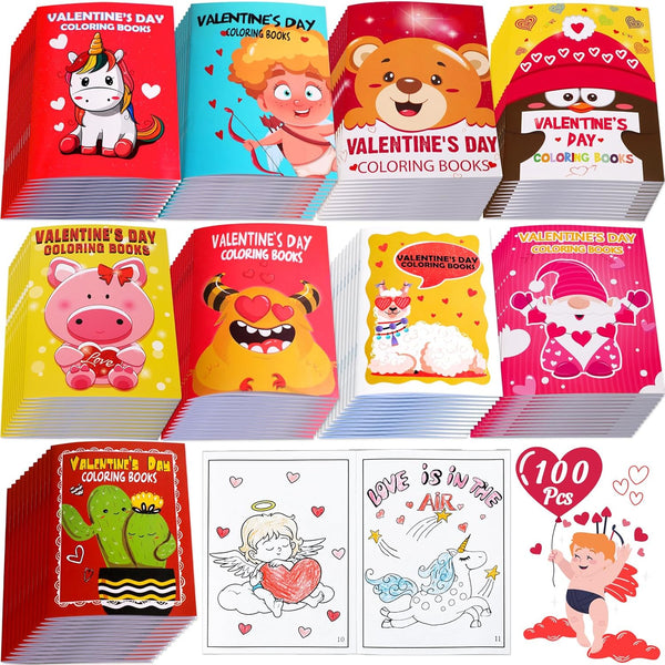 90shine 100PCS Valentines Day Mini Coloring Books Gifts for Kids Bulk, Valentine