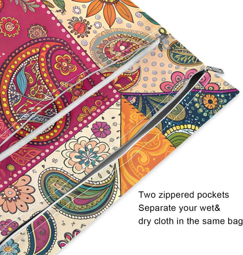 Haskirky 2 Tribal Patchwork Kantha Pcs Cloth Diaper Wet Dry Bags,Waterproof and Washable Bag for Travel Reusable Wet
