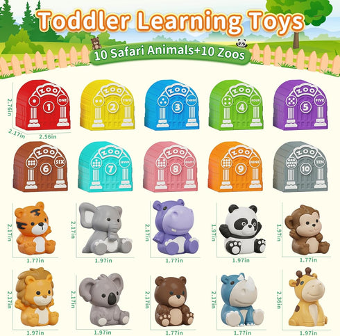 Montessori Learning Toy for Toddlers 1-3 Years, Educational Counting, Matching & Sorting with 10 Safari Animals & 10