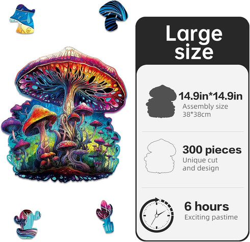 NIUNIUAMY 300 14.9 14.9 Inch Wooden Jigsaw Puzzle for Adults,Magical Mushrooms Wood Puzzles Piece,Thanksgiving Birthday