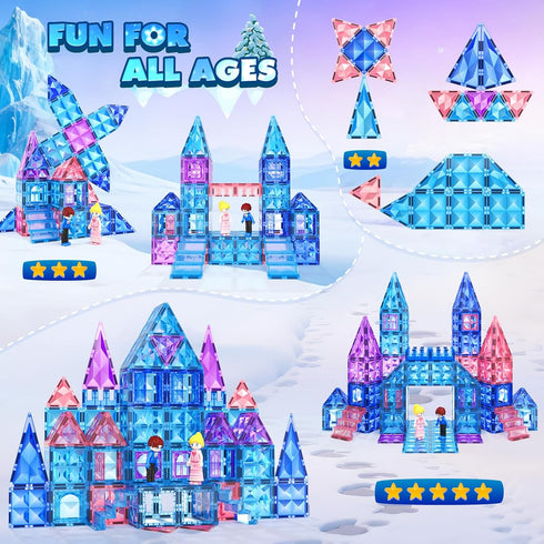 102pcs 2 2 4-5 6-8 3 4 5 6 7 8+ Magnetic Tiles with Stairs Dolls Princess Castle Building Girls Toys Age Magnetic