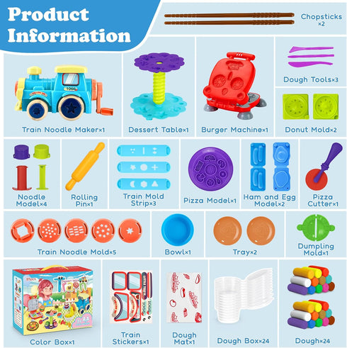 85 3 1 Sets 3-4-8, Playset, PCS in Dough for Kids Ages Art Crafts Dough Tools Kit, Train Engine Noodle Hamburger