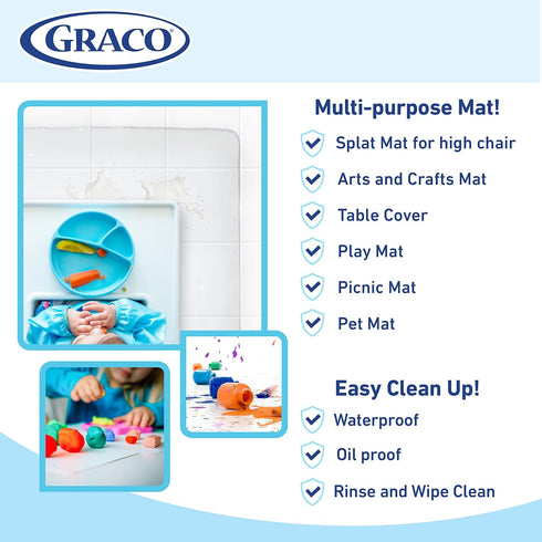 50" (Pack 1) Graco Under High Chair Mat - Waterproof & Washable Plastic Food/Spill Catcher - Eating, Painting & Art