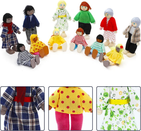 23 Set ONEST Pieces Wooden Dollhouse Family Mini People Figures Dollhouse Dolls Wooden Doll Family Pretend Play Figures