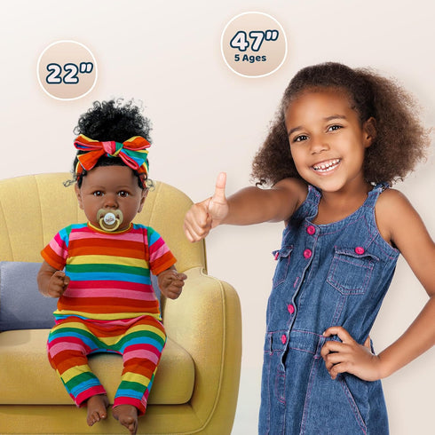 JIZHI Reborn Baby Dolls Black, 22 Inch Lifelike Soft Body African American Girl Doll Gift Set