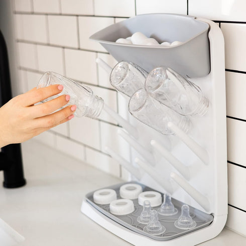 13 2-in-1 Ubbi Vertical Spacing Saving Bottle Drying Rack with Pegs, Bottle Brush & Microfiber Drying Mat Bundle