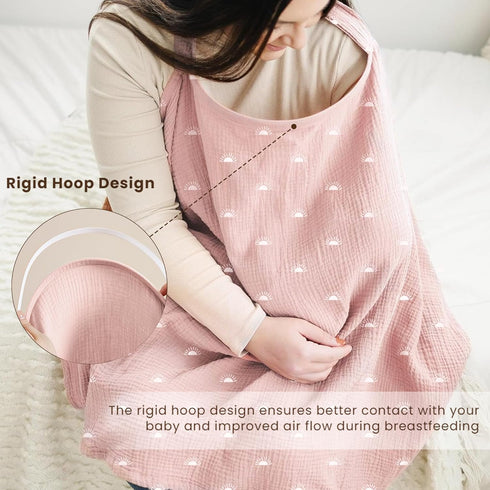 100% Konssy Muslin Nursing Cover for Baby Breastfeeding, Breathable Cotton Breastfeeding Cover with Rigid Hoop