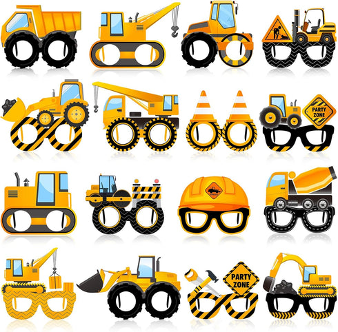 Funrous 32 Pcs Construction Theme Party Eyeglasses Dump Truck Cardboard Glasses Engineering