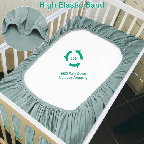 Boys-2 Pack 28"x 52" Muslin Fitted Crib Sheets for Girls & Soft Baby Mattress Sheet-No Slip Boho Neutral Breathable