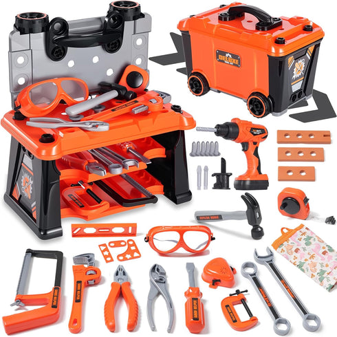 REXBETI Kids Tool Set with Box and Electronic Toy Drill, Pretend Play
