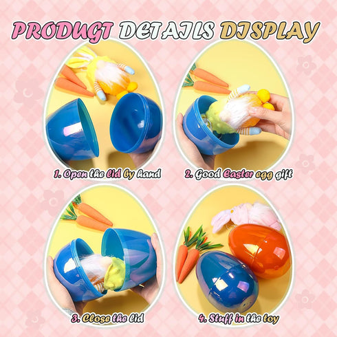 PNIOTAIN 6 6 Inch (Shimmer) Pcs Large Easter Eggs Fillable, Colorful Jumbo Plastic Empty Egg Stand Upright for Easter