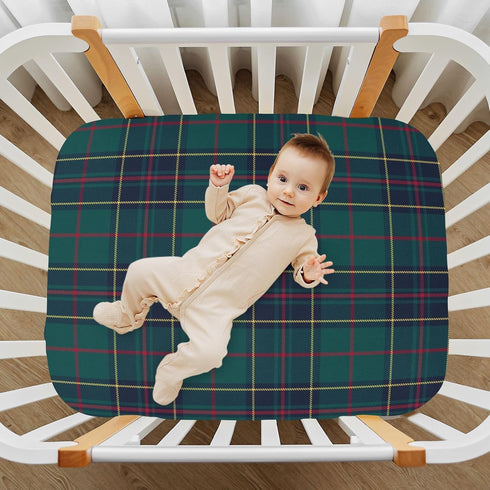 Cozy 28x52 inch Kigai Red Blue Green Plaid Crib Sheet for Boys and Girls Jersey Knit Fitted Baby Sheet for Standard