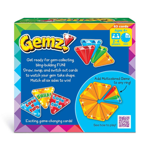 Gemz! Three Corner Card Game, Family-Friendly Fast Playing, 2-4 Players, Ages 4 and Up, Collect 6 Gemz Cards