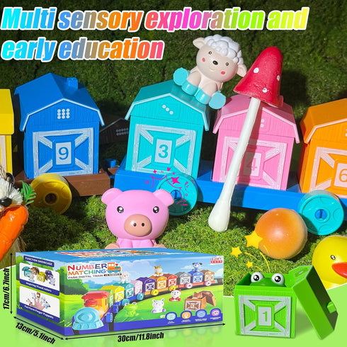 1 2 3 Set Counting 10 Toddler Learning Toys for Year Old, Farm Animal Train with Sorting Matching, Farm Animals, Finger
