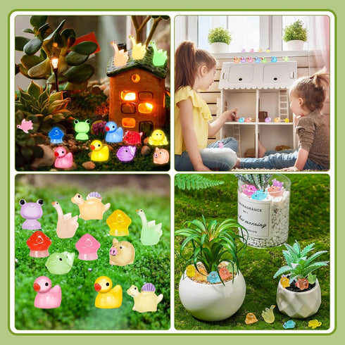 Barydat 400 Pcs Mini Resin Animals Figures Bulk for Crafts, Pranks, and Garden Decoration - Luminous Mini Toys