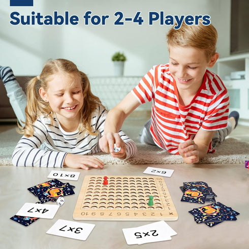 BAKAM Wooden Multiplication Board Math Game for Kids 8-12, 100PCS Flash Cards, Montessori Counting Toy