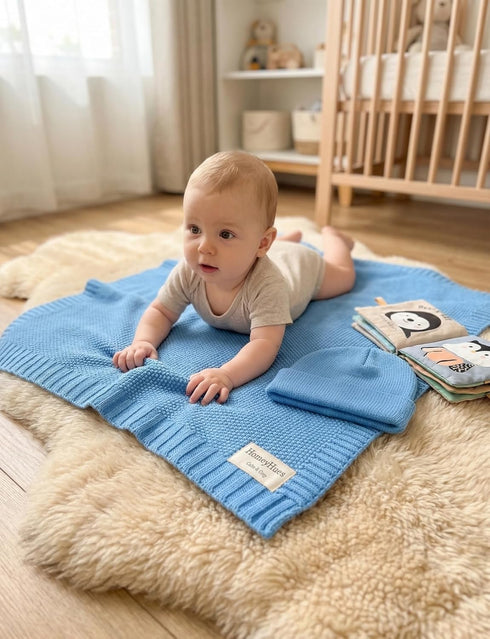 HomeyHues Set 100% Luxury Baby Gift for Newborns - Cotton Knit Blanket Essentials with Matching Beanie, Thoughtful Baby