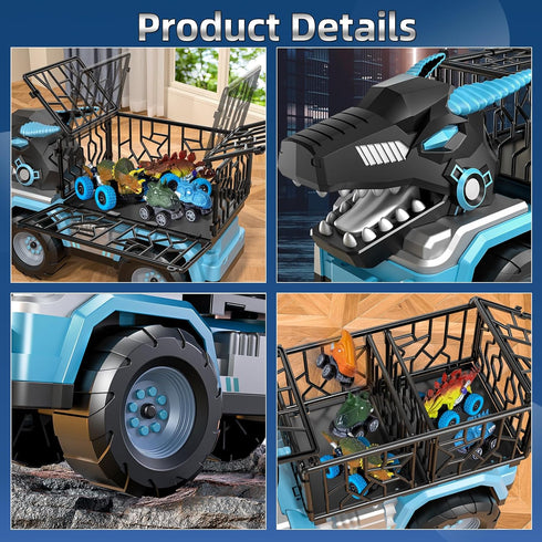 3-5 5-7, 5 3 4 5 6 7 Toddler Robot Dinosaur Truck Toys for Kids Boys Ages Black Carrier Dinosaur Truck with Pull Back