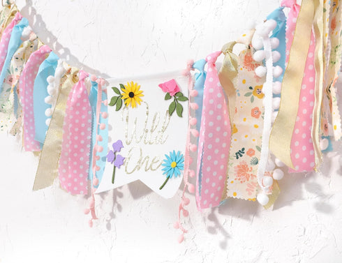 LINLULU 1st Wild flower High Chair Banner - Girls WildOne Birthday Decoration, Floral Theme Highchair Banner, Our