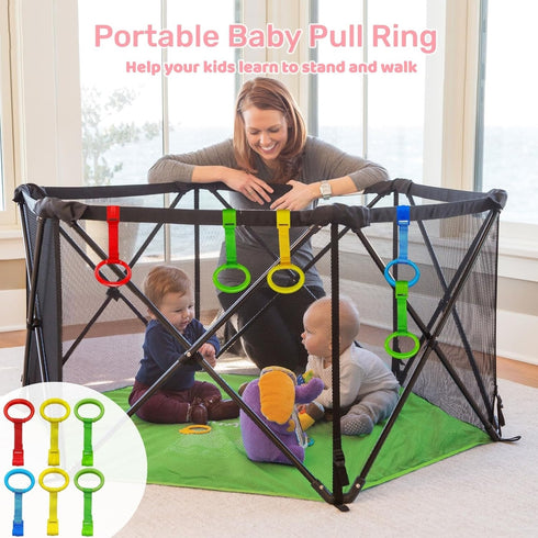 Baby Pull Up Rings, 6PCS Pull Up Rings for Playpen, Baby Crib Hanging Rings, Infant Toddler Walking Assistant