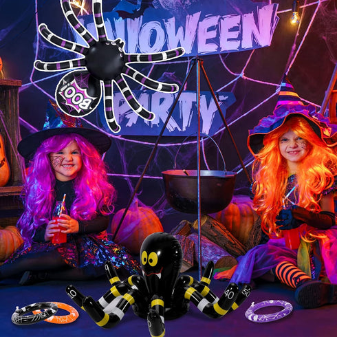 Max Fun Halloween Ring Toss Game, Inflatable Spiders Set 2 Pack for Kids, School Carnival Party Favor Supplies, Indoor