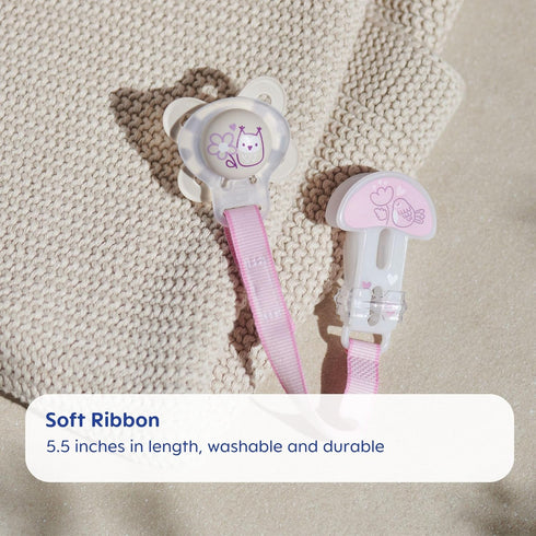 (2 Pack) MAM Universal Pacifier Clip Baby Pacifier Holder Strap with One Hand Sliding Clip, Fits All Pacifiers