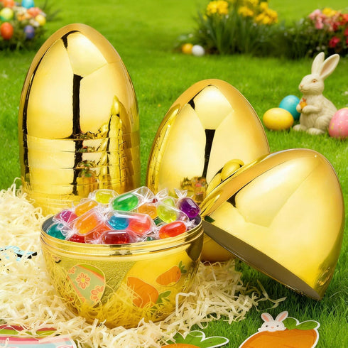 6 10'' JOYIN Pcs Gold Jumbo Easter Eggs, Fillable Metallic Large Plastic Eggs for Easter Themed Hunt Basket Stuffers