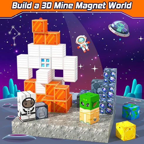 Magnetic Blocks - Build Mine Magnet World Set, Magnetic Tiles Building Toys for Boys & Girls Age 3-7, STEM Toys