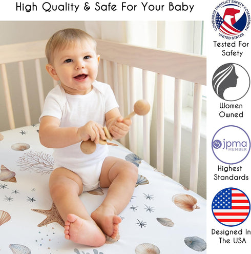 Sweet Jojo Designs Fitted Baby Crib Sheets (Ocean Seashells) for Boys or Girls, Infant Nursery, Toddler Room - Standard