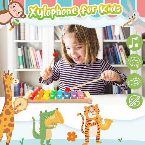 LovesTown Wooden Xylophone for Kids, Musical Toy with 2 Child Safe Mallets, 8 Diatonic Keys for Toddlers