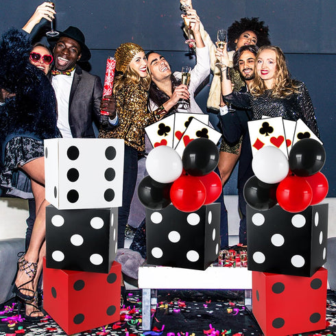 60 11 Inch 6 CHUNNIN Pcs Casino Theme Party Decoration Casino Party Boxes Balloon Poker Cards Large Dice Favor Boxes