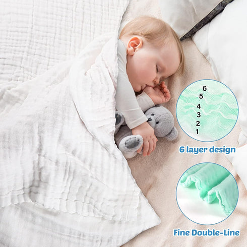 6 Pack Set 43.3x43.3 Inch 6 Chumia Baby Muslin Bath Towels Large Layers Soft Cotton Breathable Quick Dry Swaddle