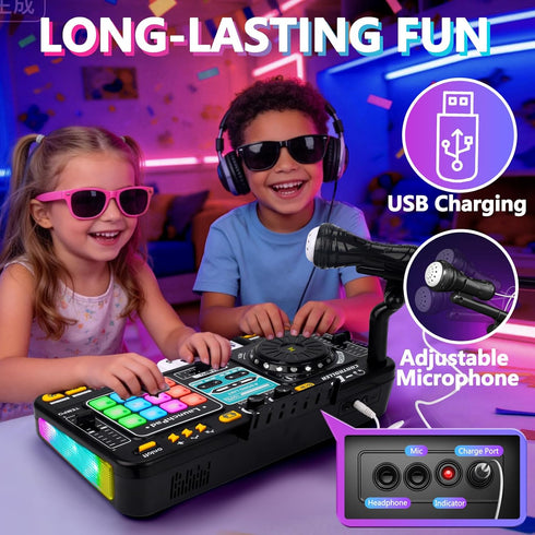 3 4 5 6 7 Kids DJ Mixer Controller Table Musical Toy with LED Lights Sound Effect Microphone Piano DJ Mixer Board Music