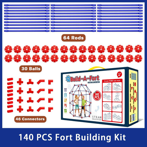 Fort Building Kits for Kids, 140 Pcs Creative STEM Construction Toys for Indoor & Outdoor Activity, Gifts for Ages 4-12