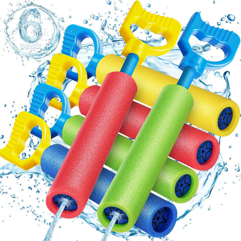 Water Guns 6 Pack, 40 Ft Foam Soakers Blaster Guns for Kids Age 3-12, Outdoor Swimming Pool Beach Summer Party Toys