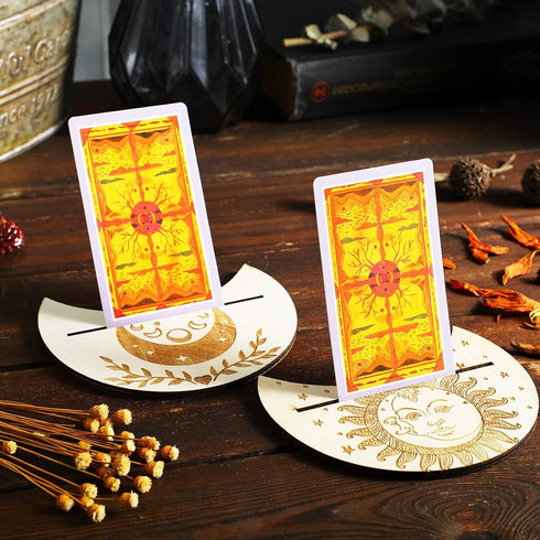 Blulu Wooden Tarot Card Stand Holder - 4 Pcs Moon Phase Altar Stand for Lenormand Oracle, Elegant Style