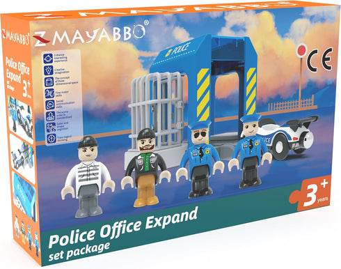 Wooden Train Tracks Accessories, Police Station Compatible with All Railroad Track Collection, Train Toys Expansion